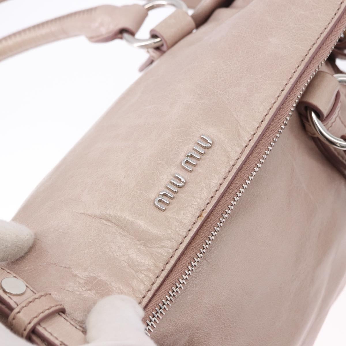 Miu Miu Side Ribbon Hand Bag Leather 2way Pink Silver Auth bs36679V