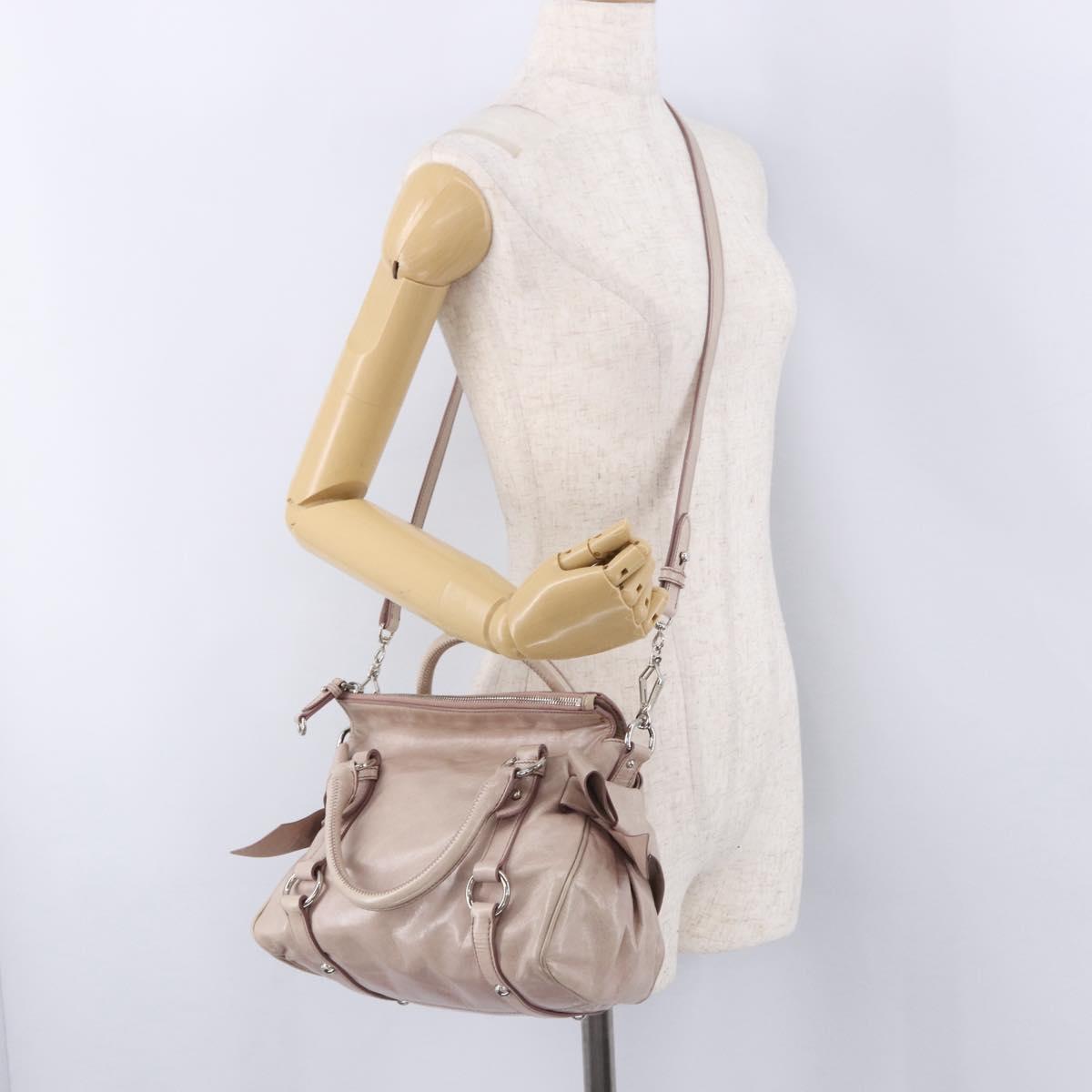 Miu Miu Side Ribbon Hand Bag Leather 2way Pink Silver Auth bs36679V