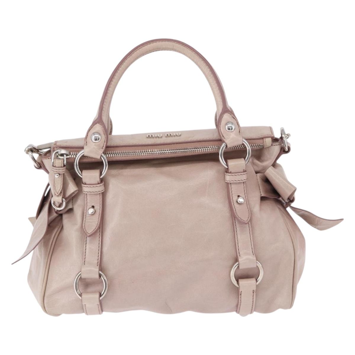 Miu Miu Side Ribbon Hand Bag Leather 2way Pink Silver Auth bs36679V