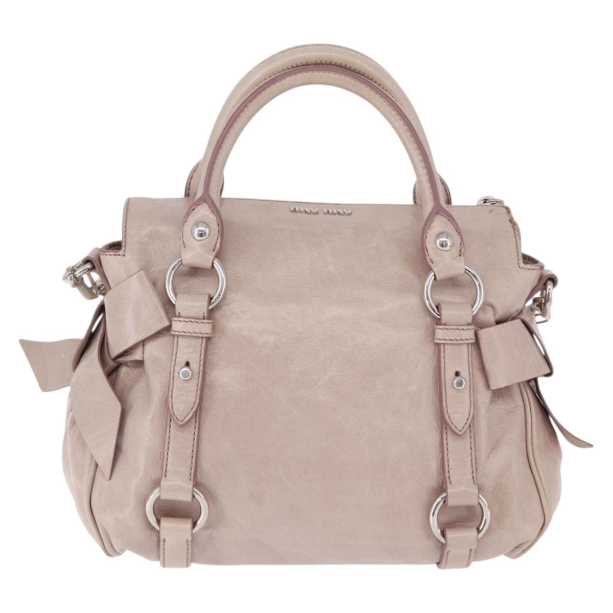 Miu Miu Side Ribbon Hand Bag Leather 2way Pink Silver Auth bs36679V