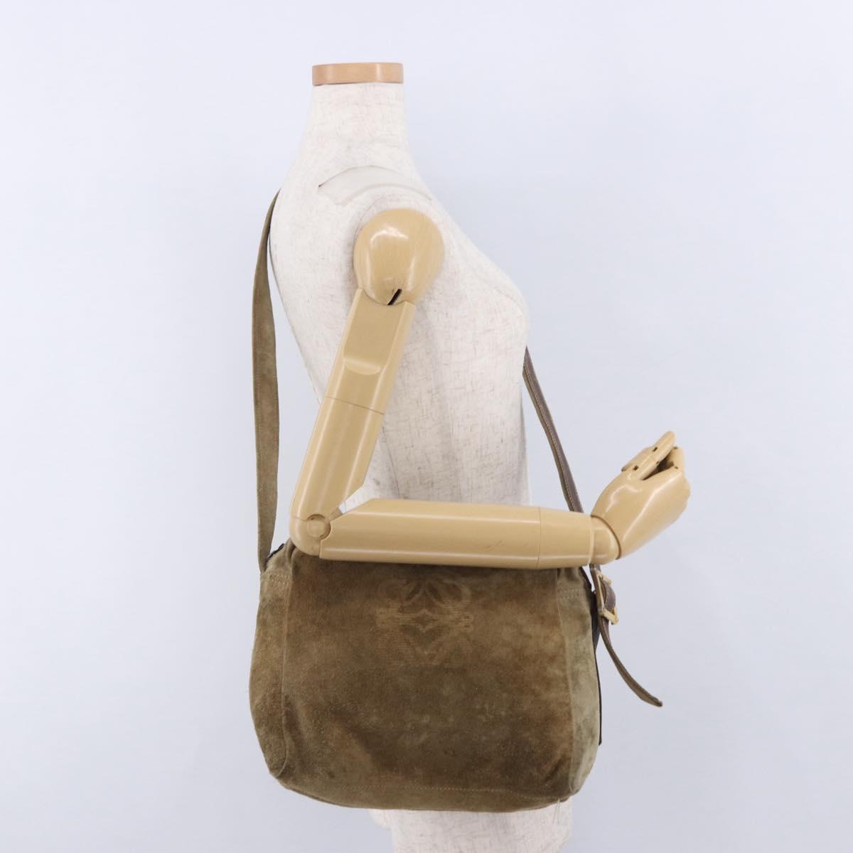 LOEWE Shoulder Bag Suede Beige Gold Auth bs36680