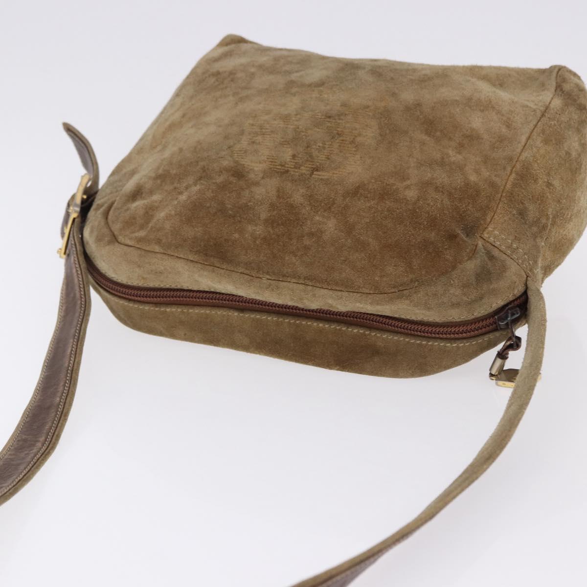 LOEWE Shoulder Bag Suede Beige Gold Auth bs36680