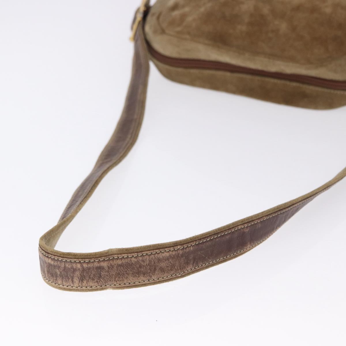 LOEWE Shoulder Bag Suede Beige Gold Auth bs36680