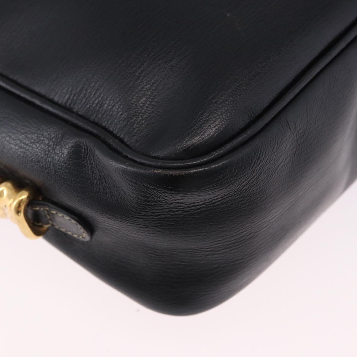 LOEWE Shoulder Bag Leather Black Gold Auth bs36681