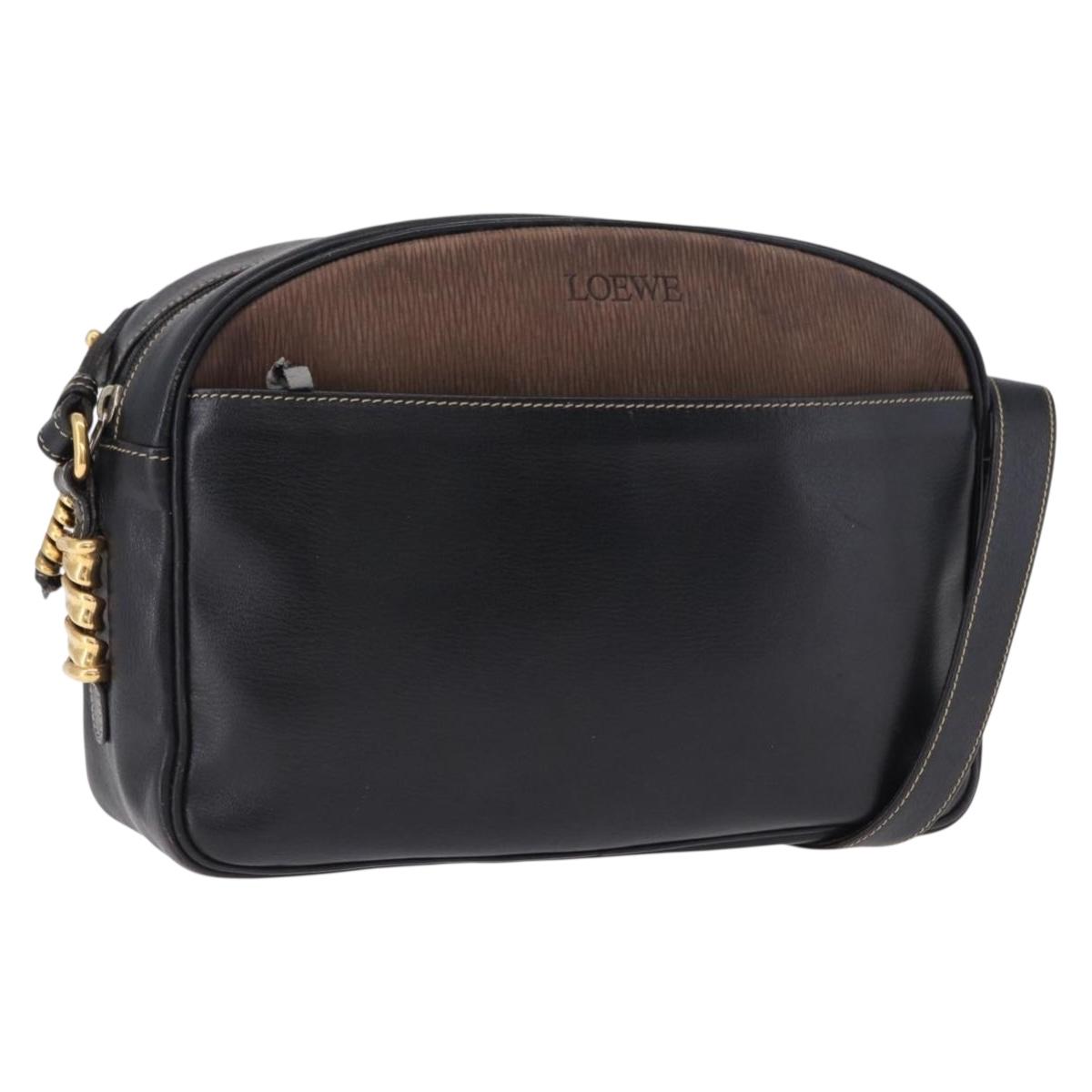 LOEWE Shoulder Bag Leather Black Gold Auth bs36681