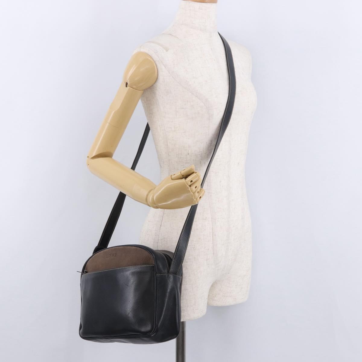 LOEWE Shoulder Bag Leather Black Gold Auth bs36681