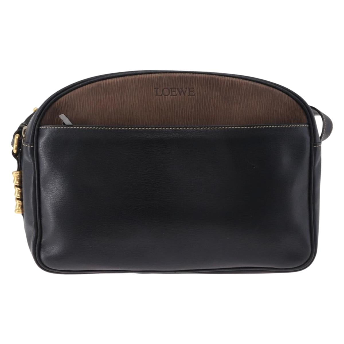 LOEWE Shoulder Bag Leather Black Gold Auth bs36681