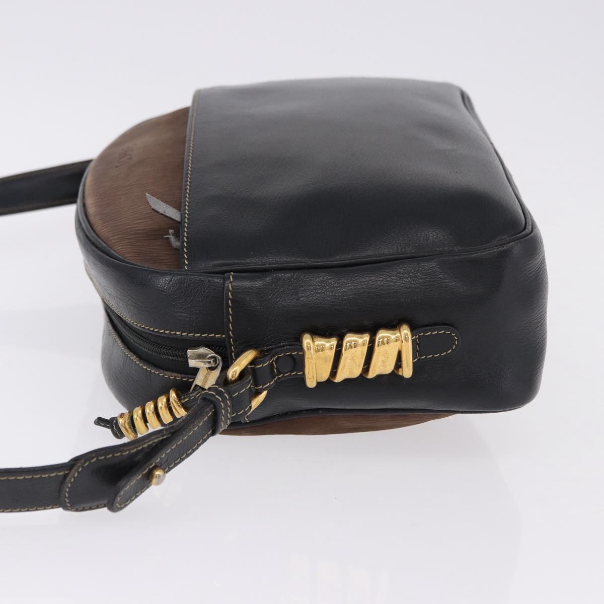 LOEWE Shoulder Bag Leather Black Gold Auth bs36681