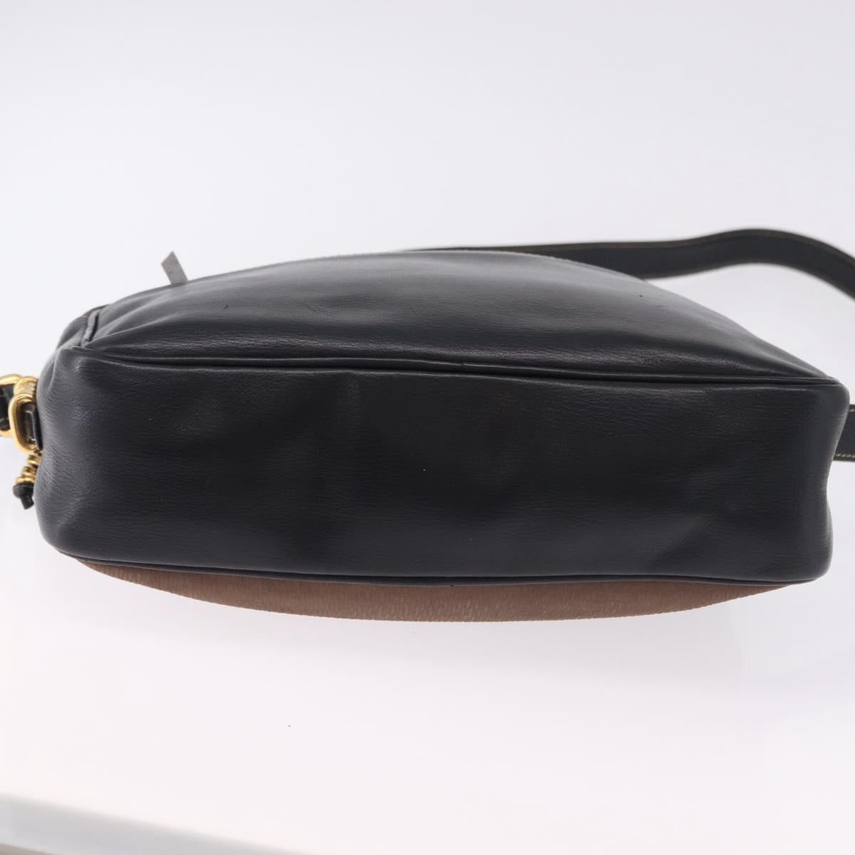 LOEWE Shoulder Bag Leather Black Gold Auth bs36681
