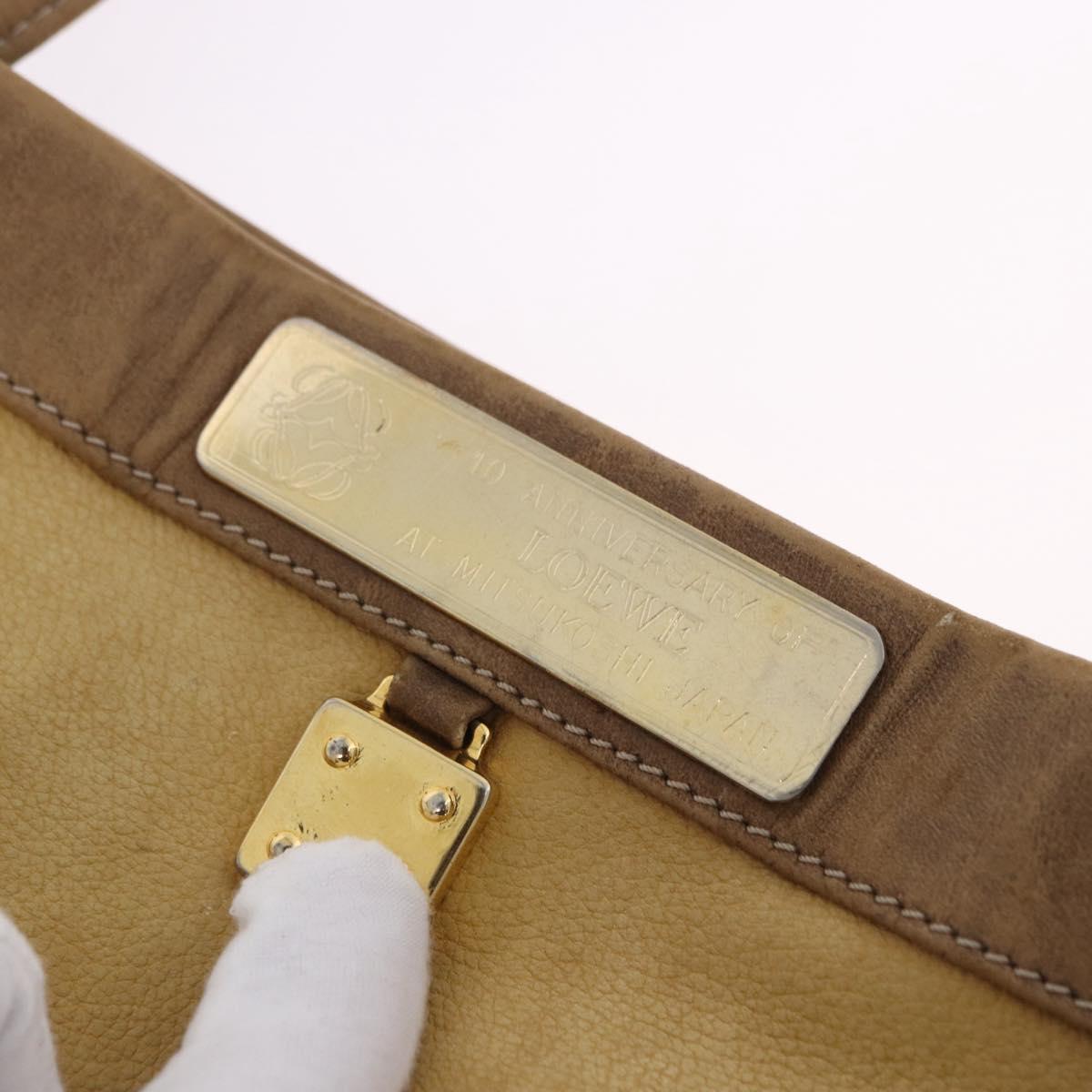LOEWE Anagram Shoulder Bag Leather Beige Gold Auth bs36682