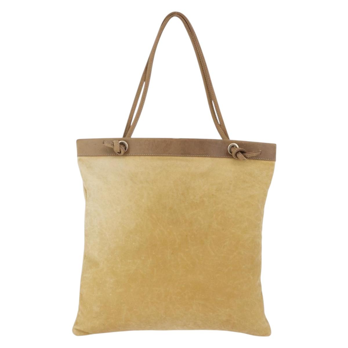 LOEWE Anagram Shoulder Bag Leather Beige Gold Auth bs36682