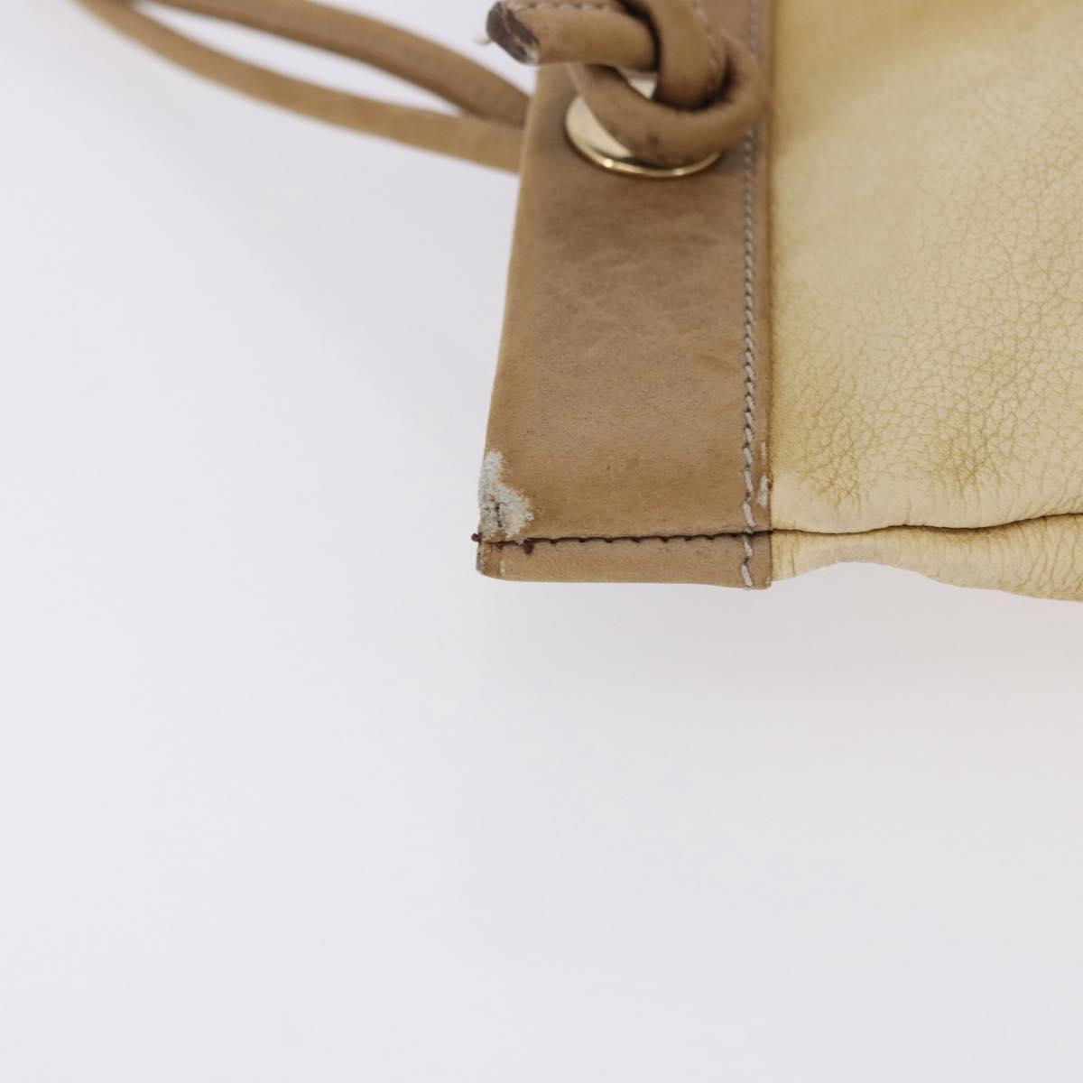 LOEWE Anagram Shoulder Bag Leather Beige Gold Auth bs36682
