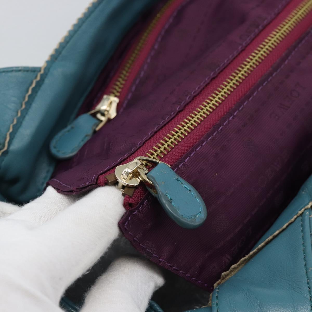 LOEWE Nappa Aire Anagram Hand Bag Leather Blue Gold Auth bs36683