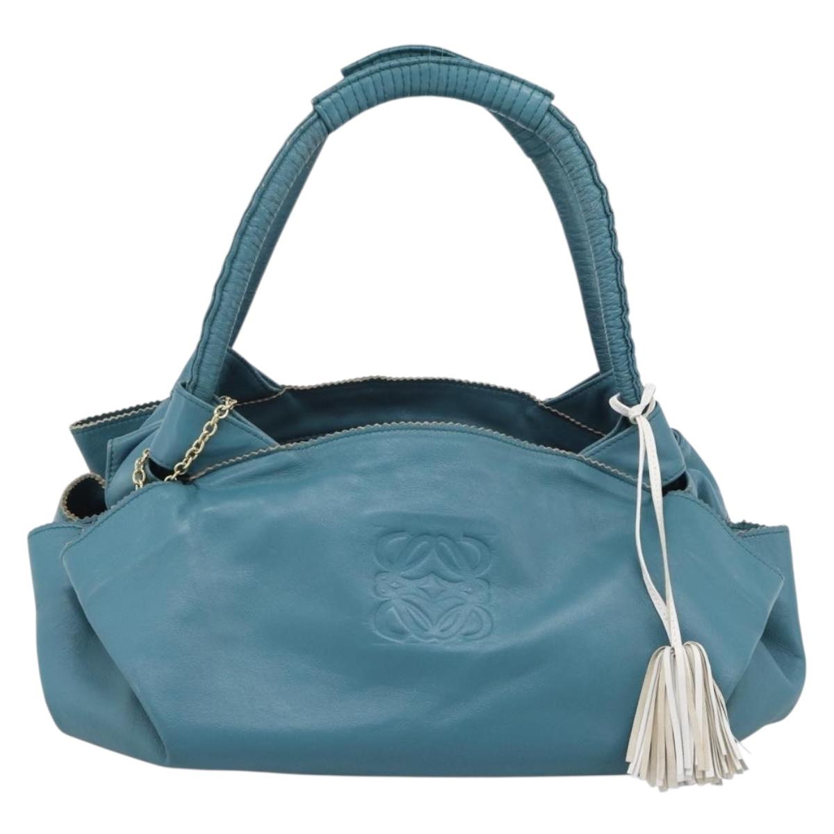 LOEWE Nappa Aire Anagram Hand Bag Leather Blue Gold Auth bs36683