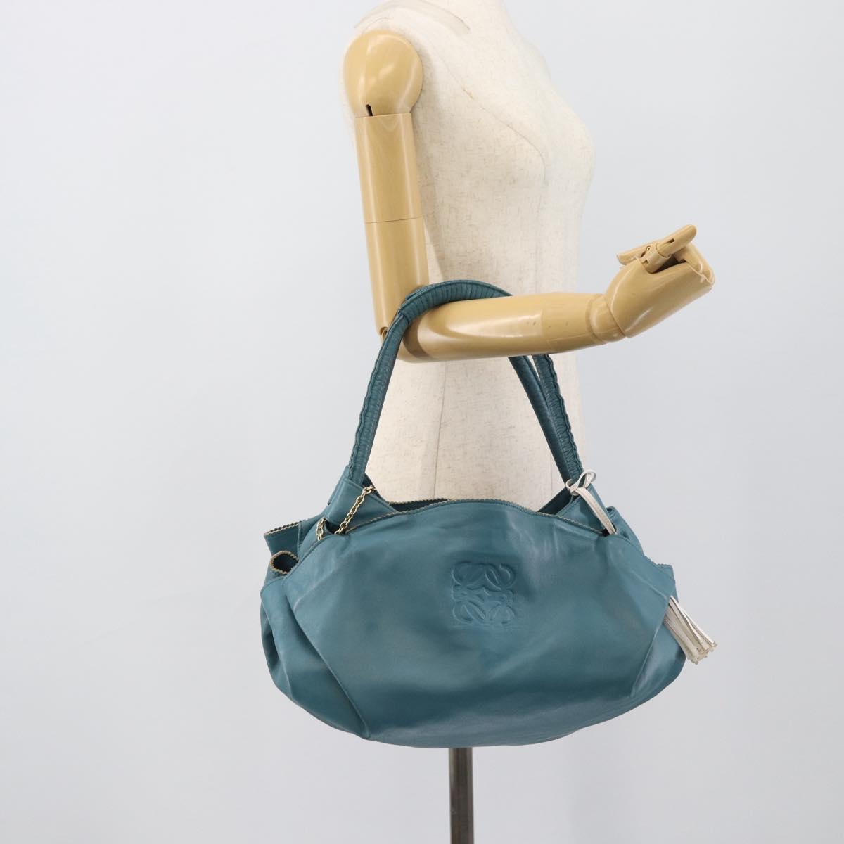 LOEWE Nappa Aire Anagram Hand Bag Leather Blue Gold Auth bs36683