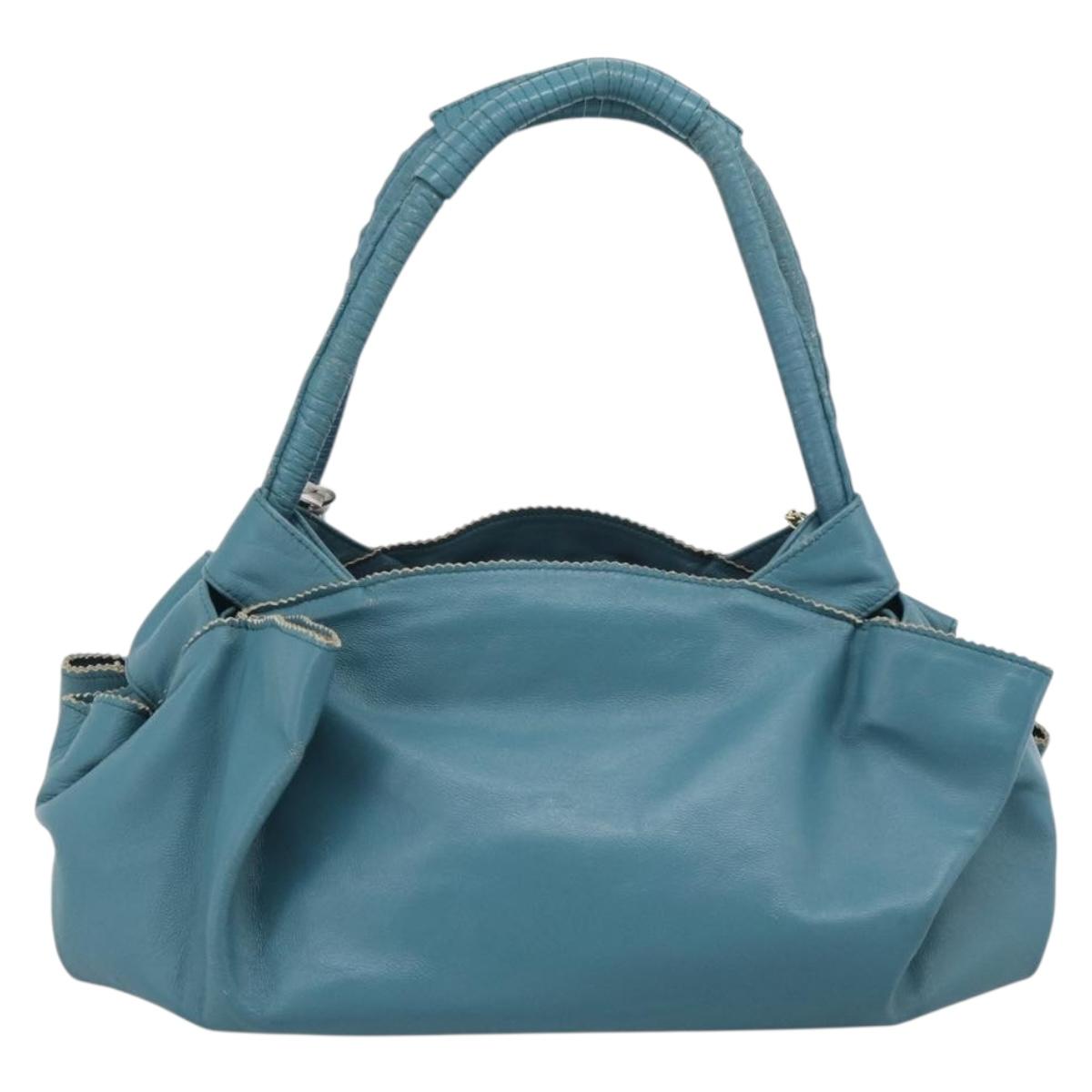 LOEWE Nappa Aire Anagram Hand Bag Leather Blue Gold Auth bs36683