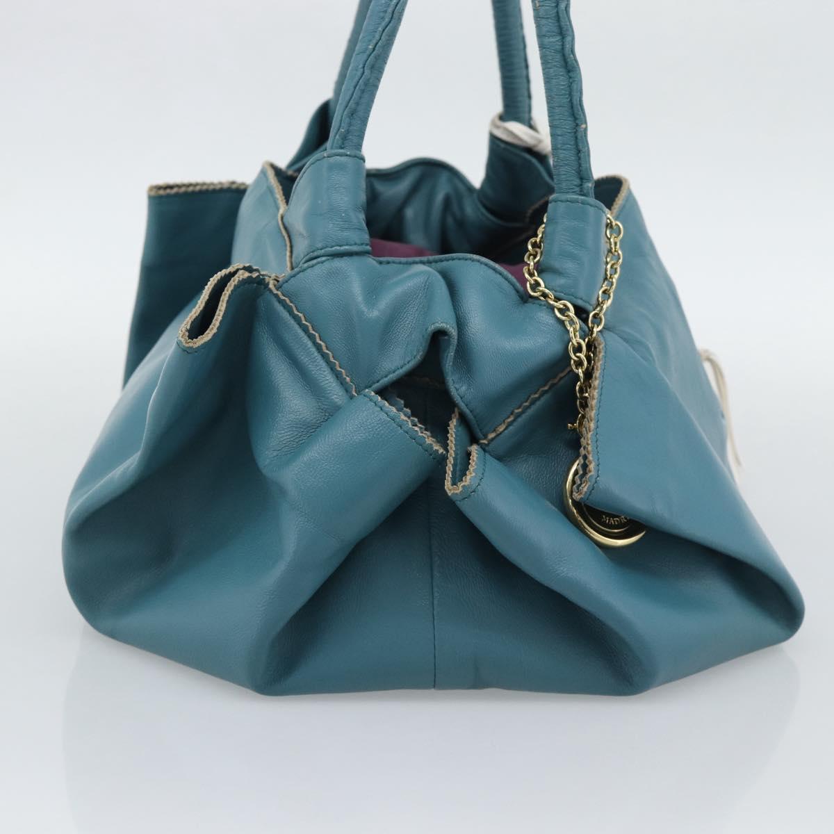 LOEWE Nappa Aire Anagram Hand Bag Leather Blue Gold Auth bs36683