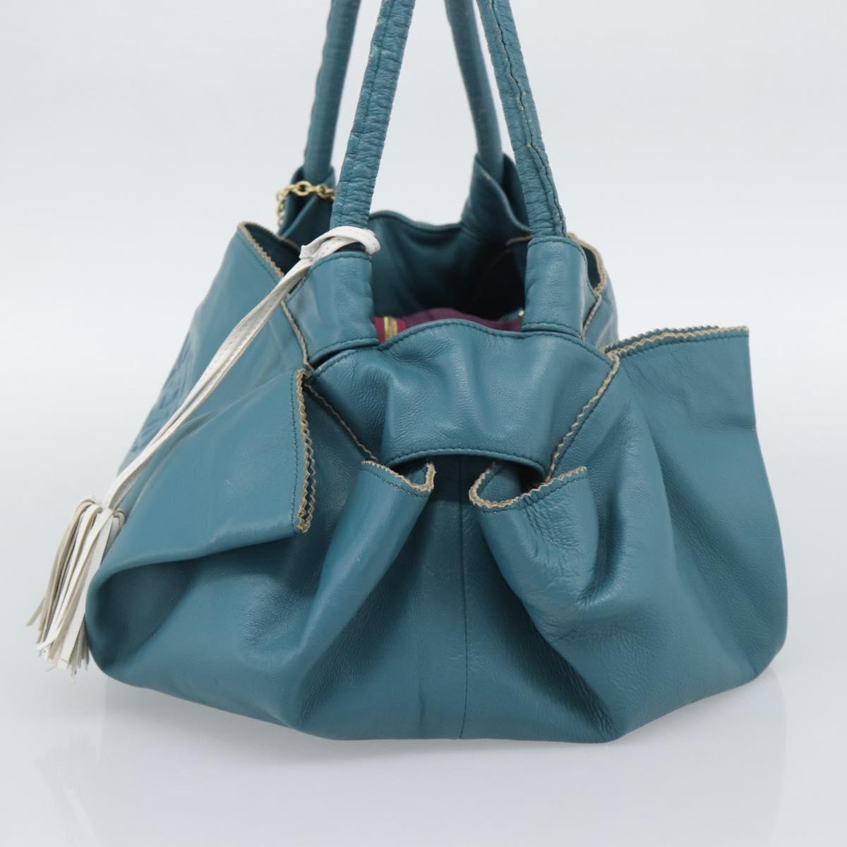 LOEWE Nappa Aire Anagram Hand Bag Leather Blue Gold Auth bs36683
