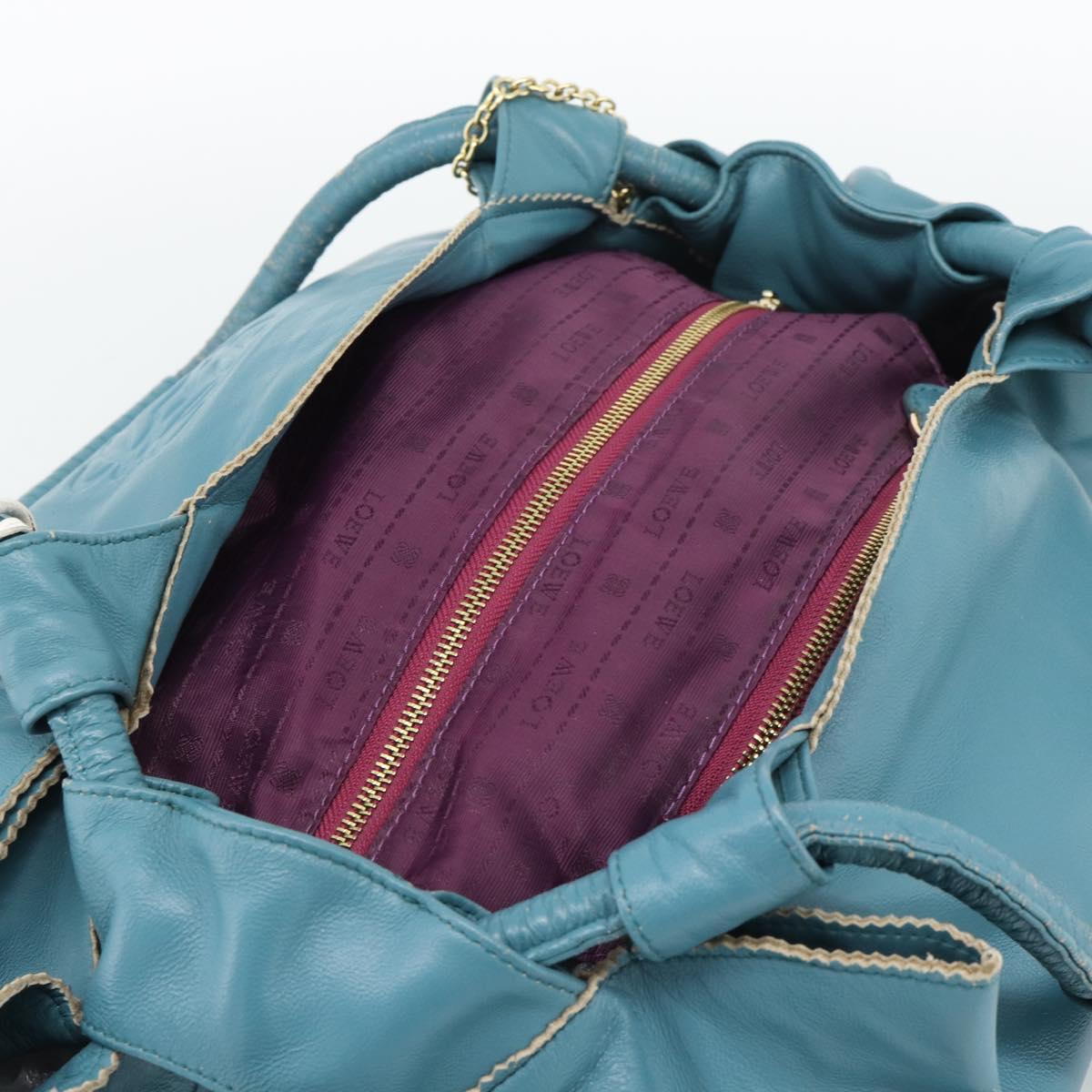 LOEWE Nappa Aire Anagram Hand Bag Leather Blue Gold Auth bs36683
