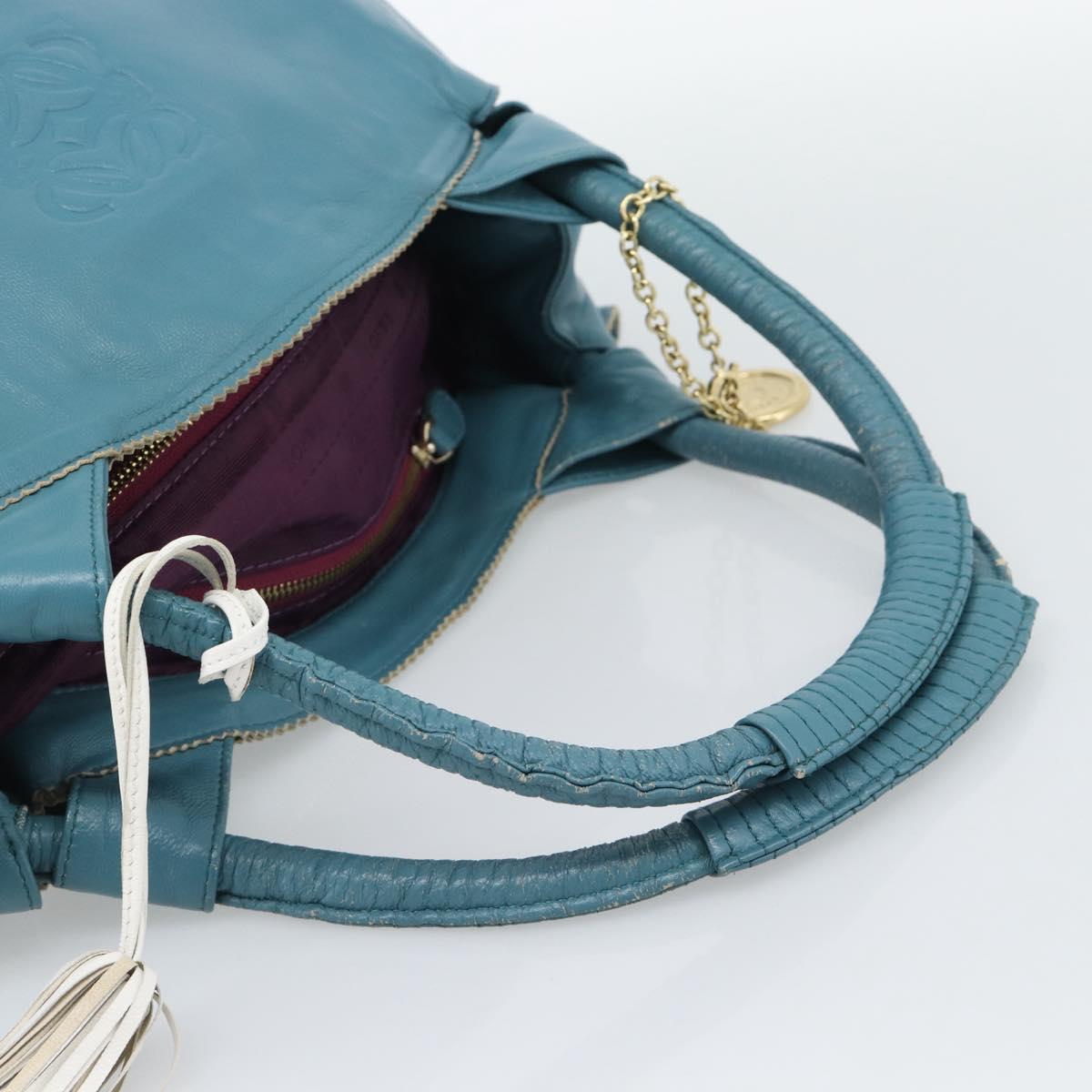 LOEWE Nappa Aire Anagram Hand Bag Leather Blue Gold Auth bs36683