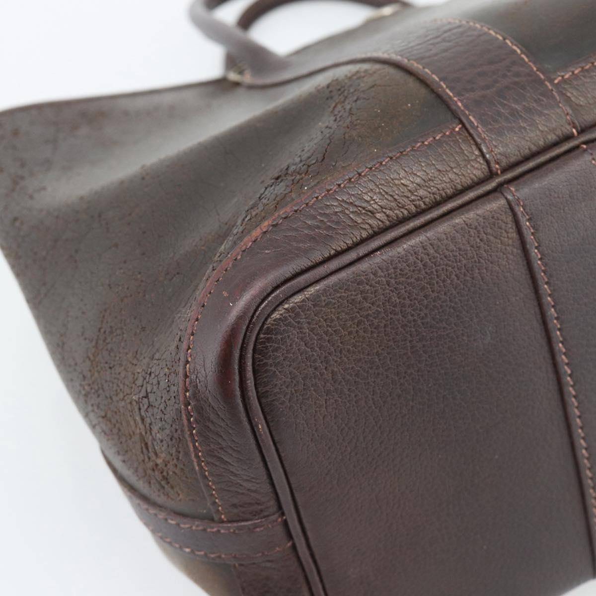 HERMES Garden Party PM Hand Bag Leather Amazonia Brown Silver Auth bs36685