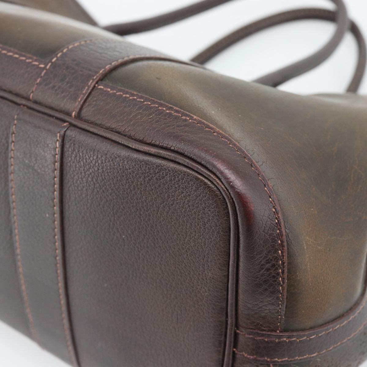 HERMES Garden Party PM Hand Bag Leather Amazonia Brown Silver Auth bs36685