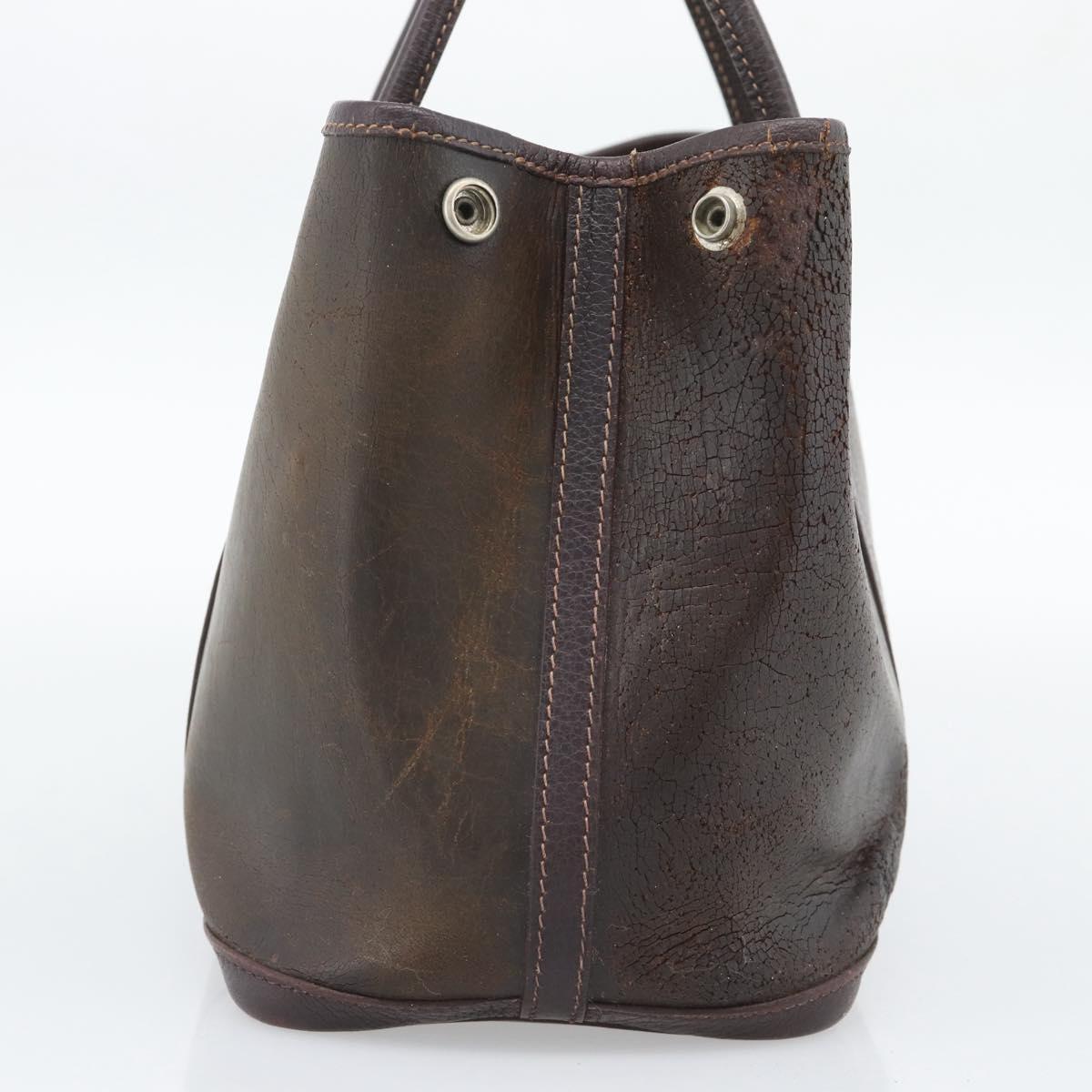 HERMES Garden Party PM Hand Bag Leather Amazonia Brown Silver Auth bs36685
