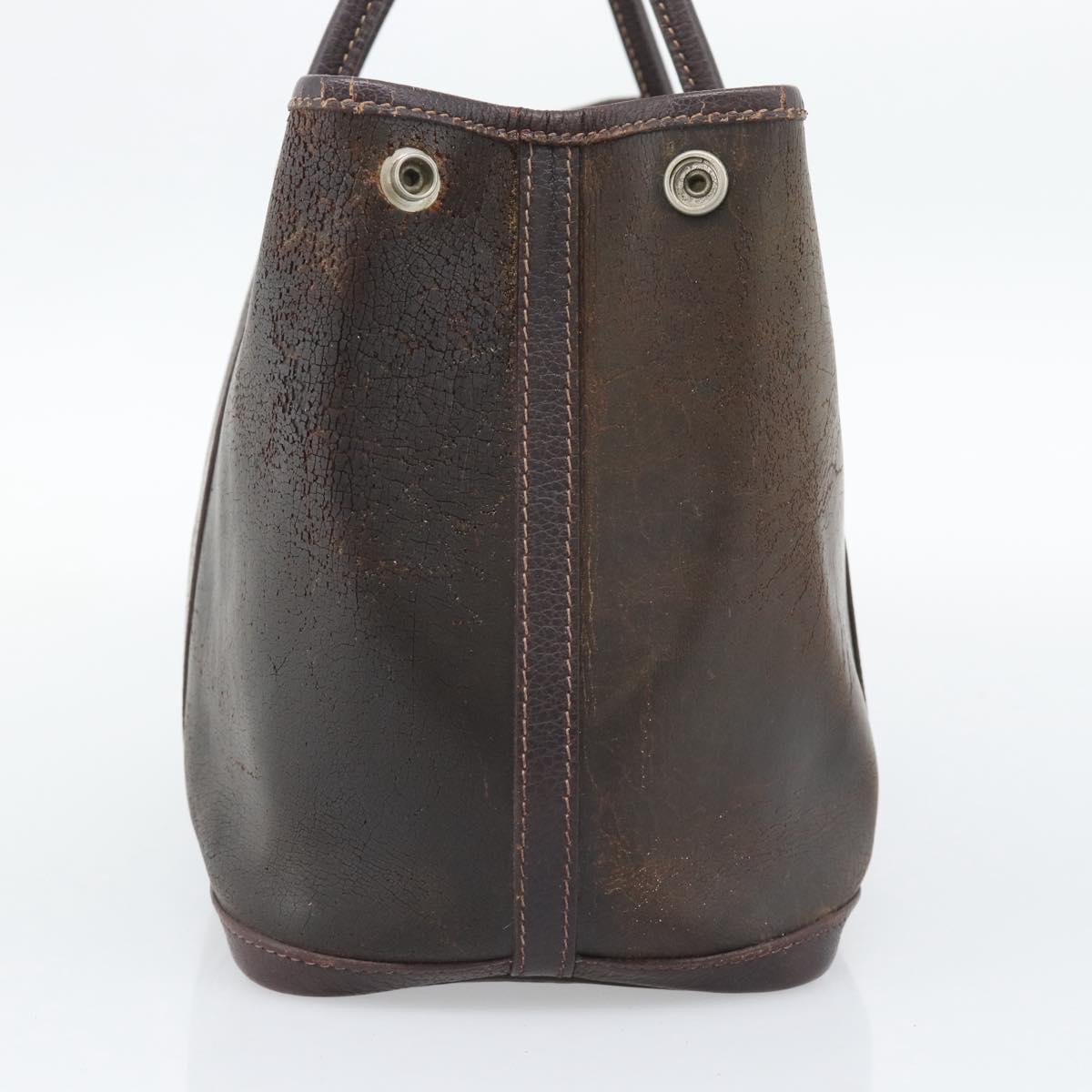 HERMES Garden Party PM Hand Bag Leather Amazonia Brown Silver Auth bs36685