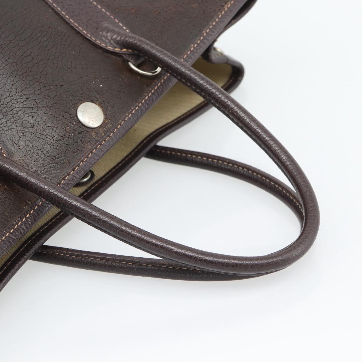 HERMES Garden Party PM Hand Bag Leather Amazonia Brown Silver Auth bs36685