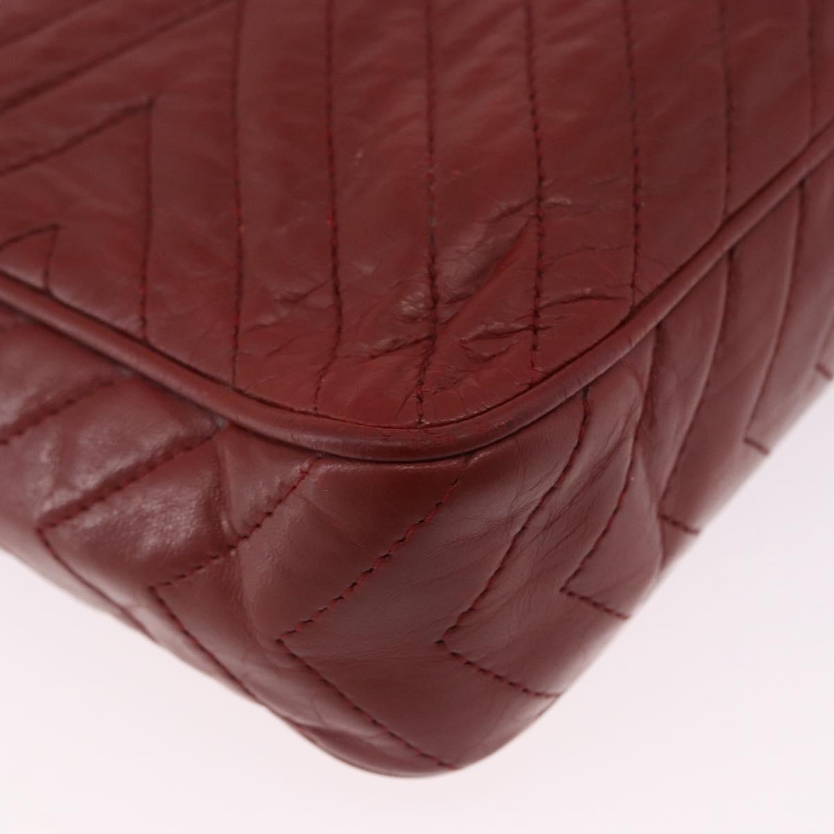 CHANEL Chain Shoulder Bag Lamb Skin Red Gold CC Auth bs36686