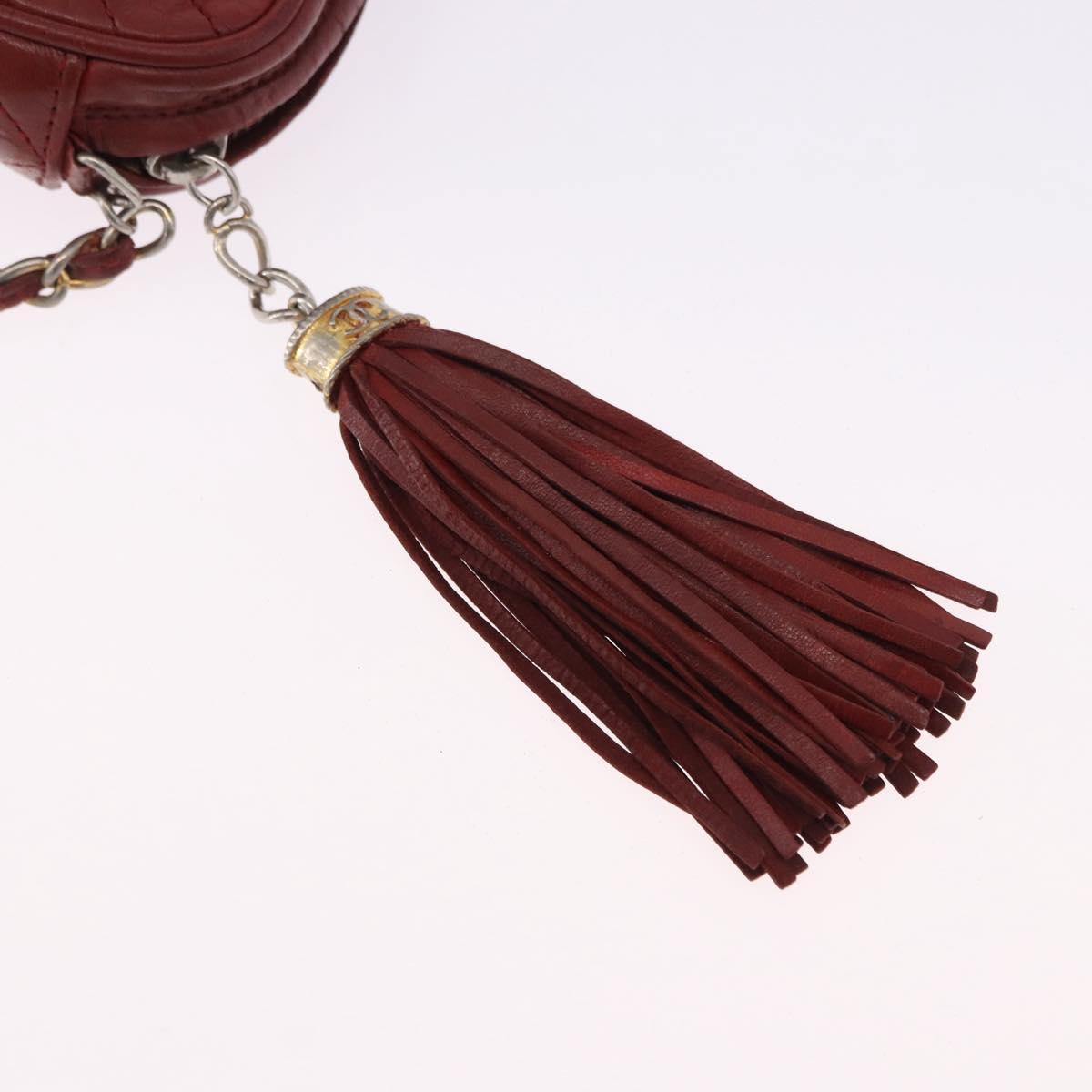 CHANEL Chain Shoulder Bag Lamb Skin Red Gold CC Auth bs36686