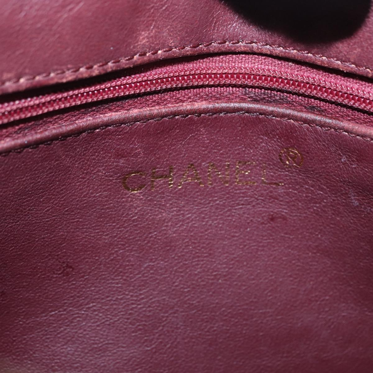 CHANEL Chain Shoulder Bag Lamb Skin Red Gold CC Auth bs36686