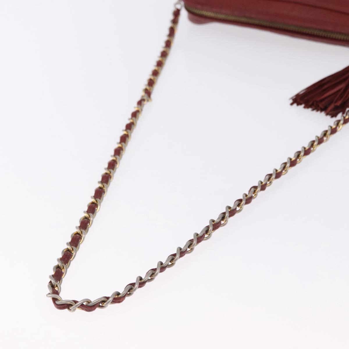 CHANEL Chain Shoulder Bag Lamb Skin Red Gold CC Auth bs36686