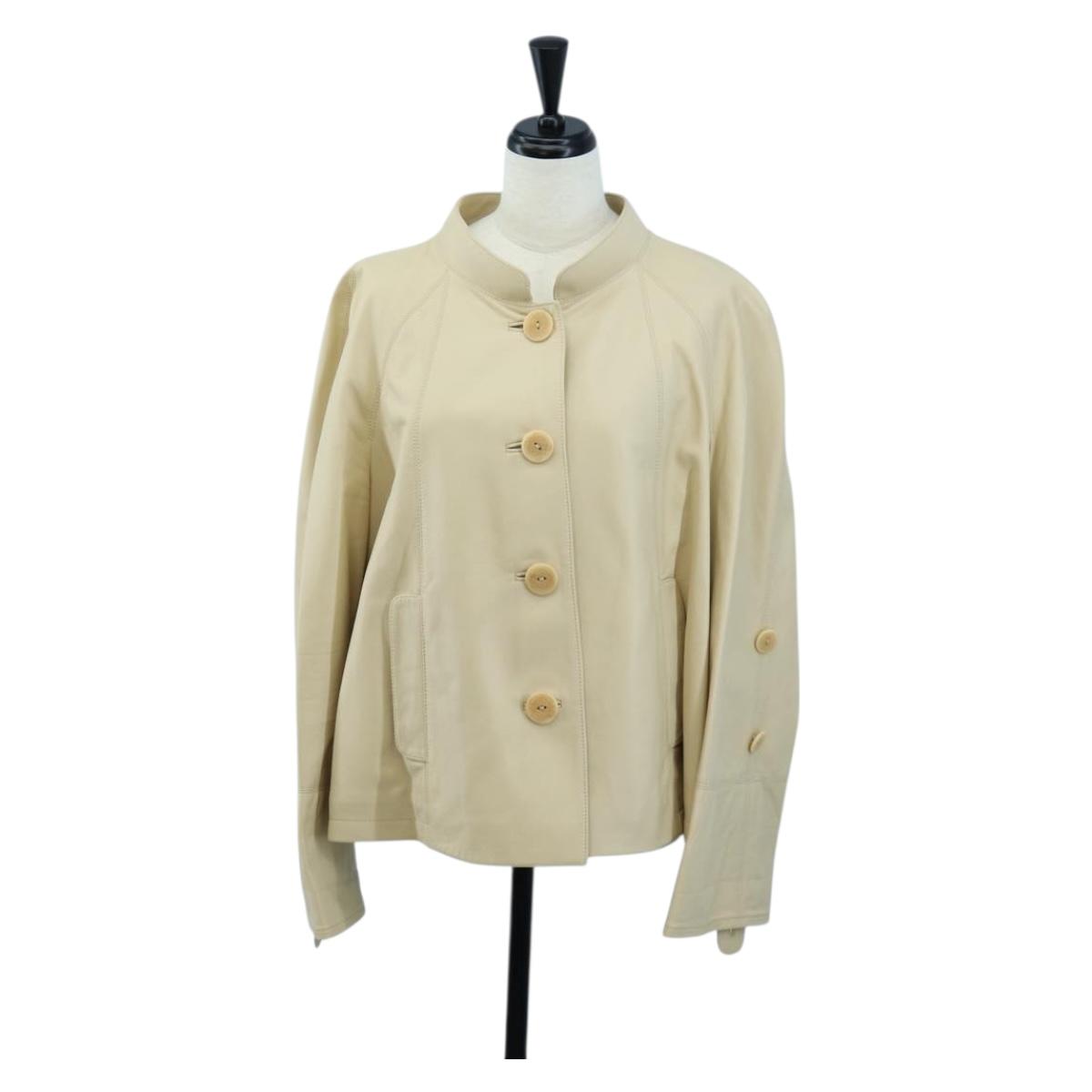 LOEWE Jacket Leather Beige Auth bs36688M