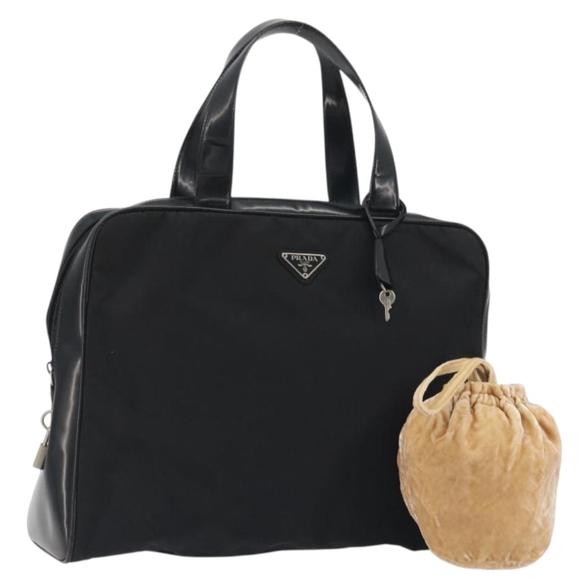 PRADA Hand Bag Nylon Velour 2 Set Black Beige Auth bs36691