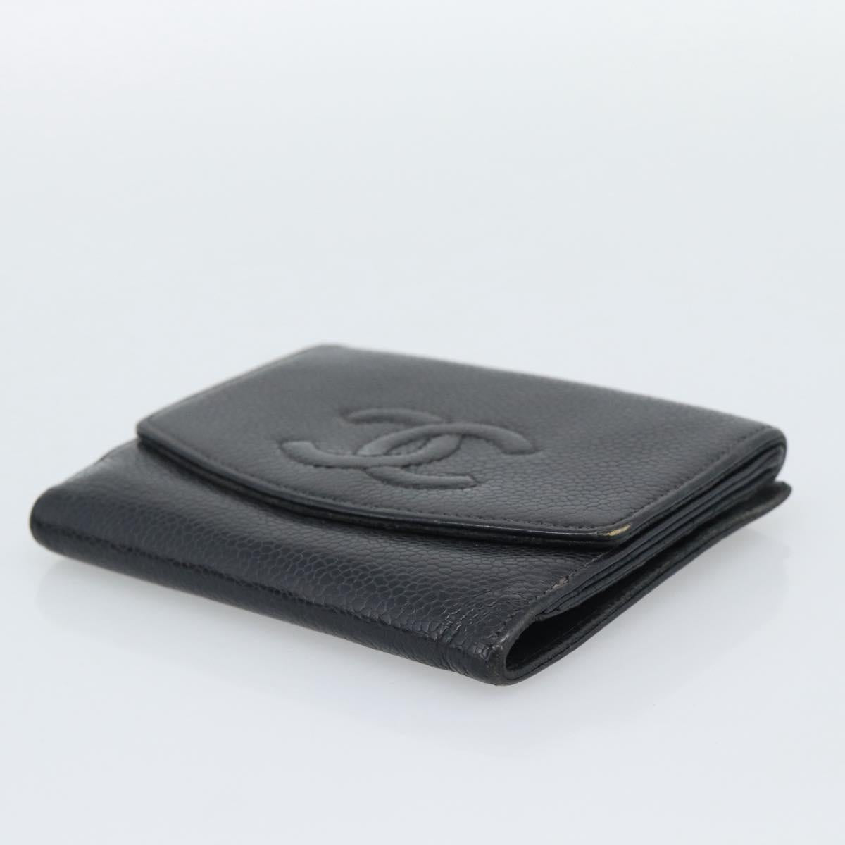 CHANEL Wallet Caviar Skin 2 Set Black CC Auth bs36692