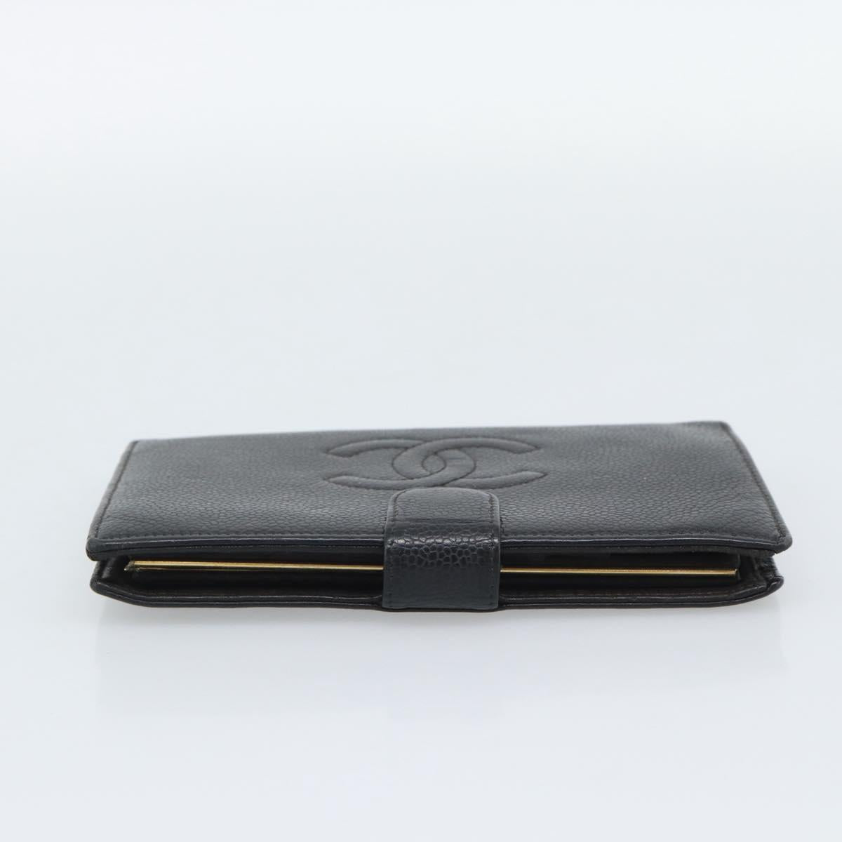 CHANEL Wallet Caviar Skin 2 Set Black CC Auth bs36692
