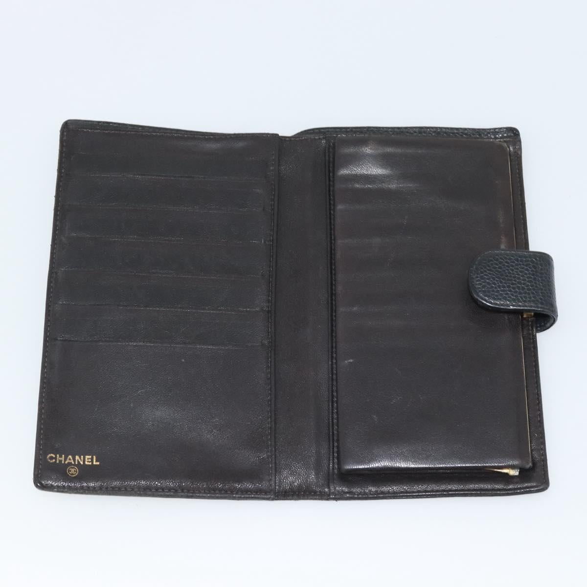 CHANEL Wallet Caviar Skin 2 Set Black CC Auth bs36692