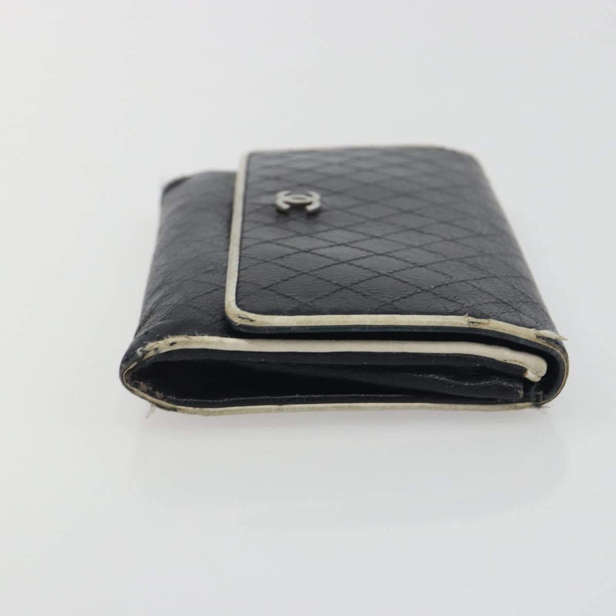 CHANEL Wallet Caviar Skin Leather 3 Set Black CC Auth bs36694