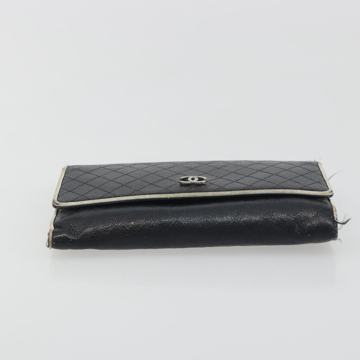 CHANEL Wallet Caviar Skin Leather 3 Set Black CC Auth bs36694