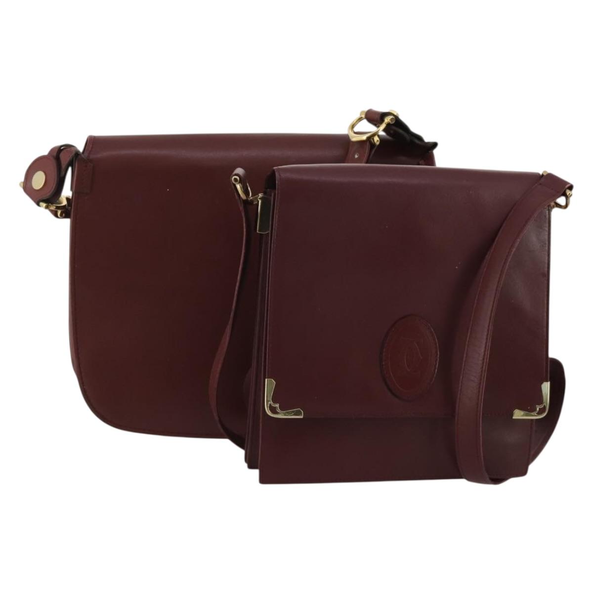 CARTIER Must Line Shoulder Bag Leather 2 Set Bordeaux Auth bs36695