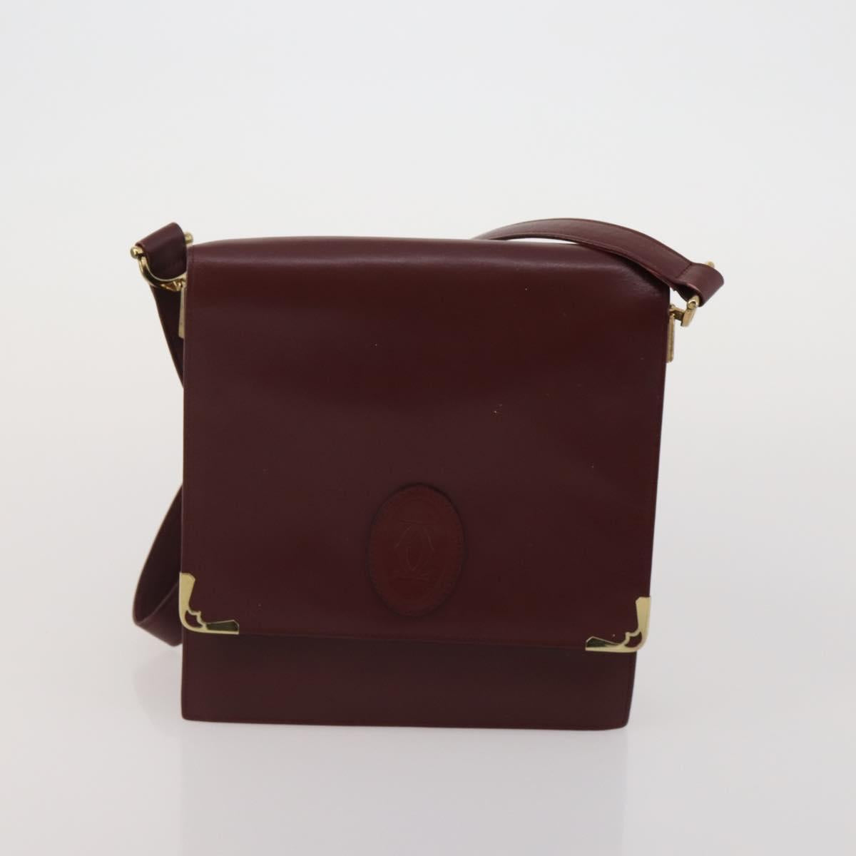 CARTIER Must Line Shoulder Bag Leather 2 Set Bordeaux Auth bs36695