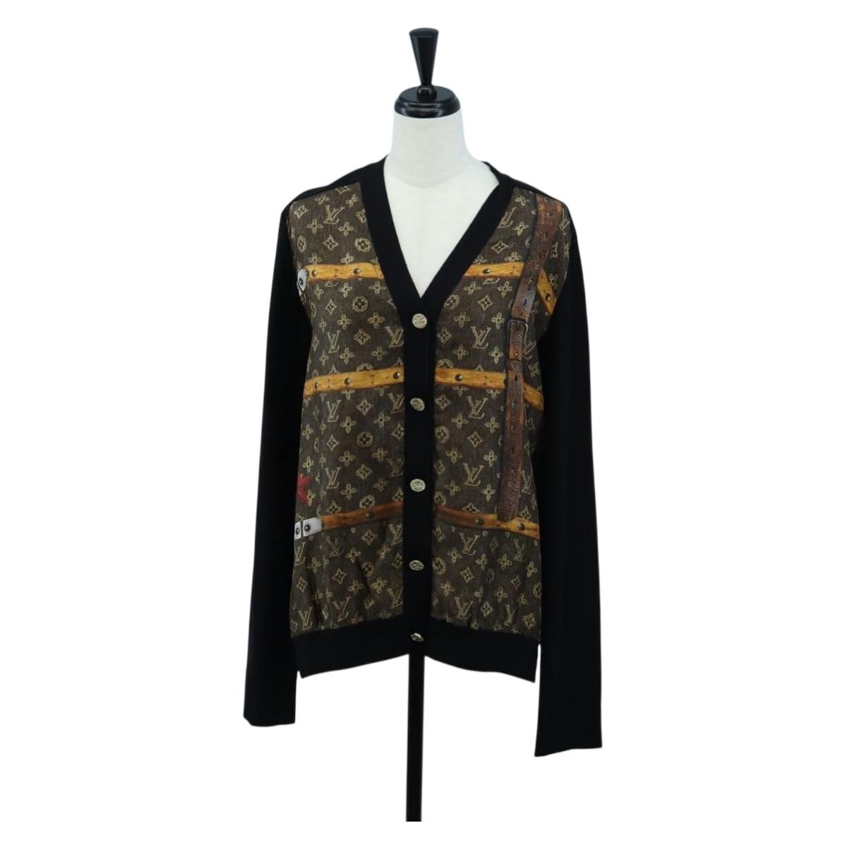 LOUIS VUITTON Monogram Trunk Time Cardigan Wool Silk S LV Auth bs36696M