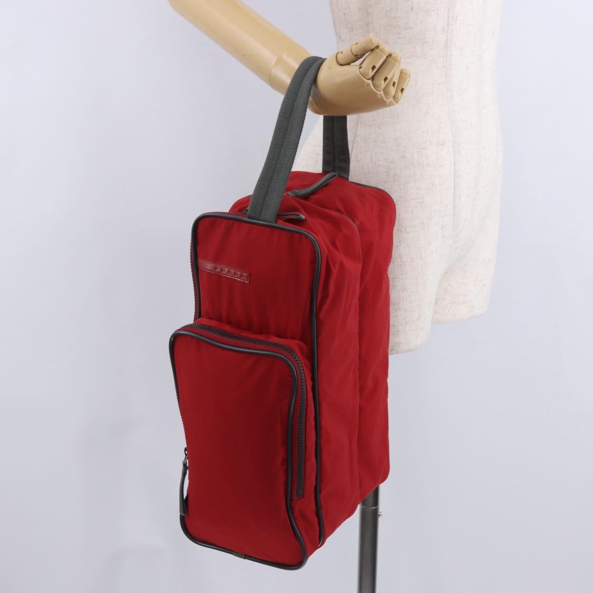PRADA Sports Line Shoes Case Hand Bag Nylon Red Auth bs36709