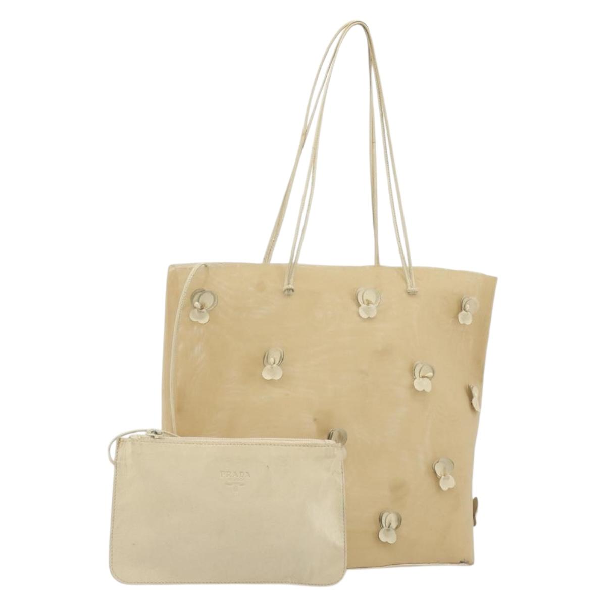 PRADA Tote Bag Mesh Beige Auth bs36710