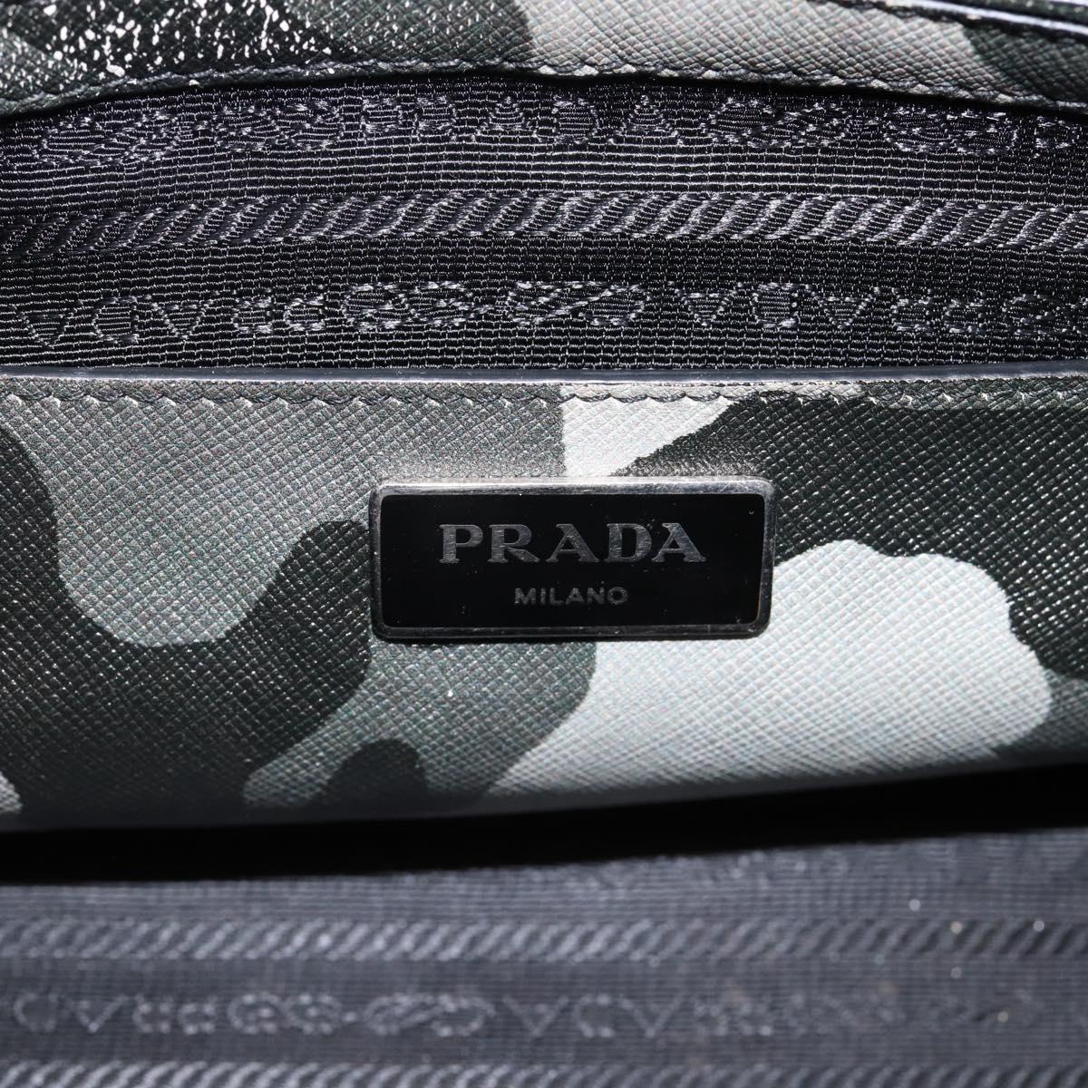 PRADA Camouflage Hand Bag Safiano Leather 2way Khaki Silver Auth bs36711