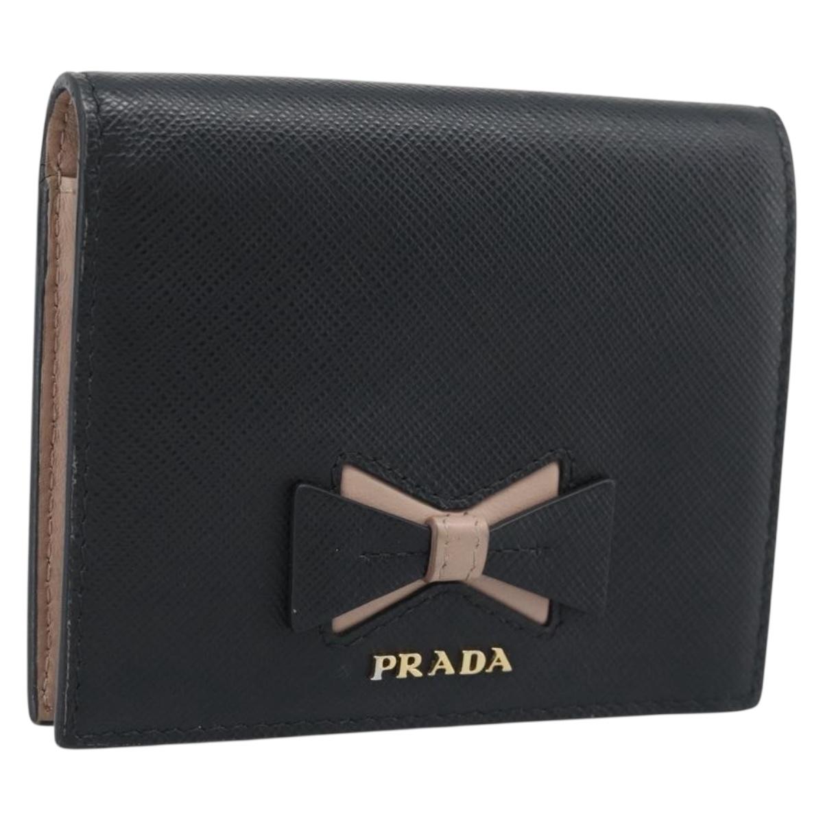 PRADA Bifold Wallet Safiano Leather Black Gold Auth bs36713A