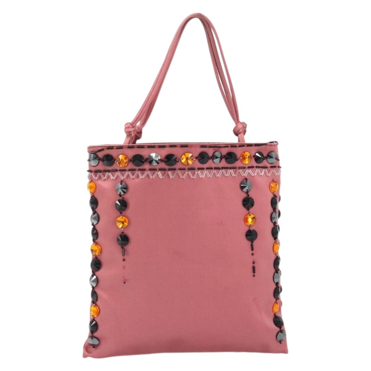 PRADA Hand Bag Satin Pink Silver Auth bs36714