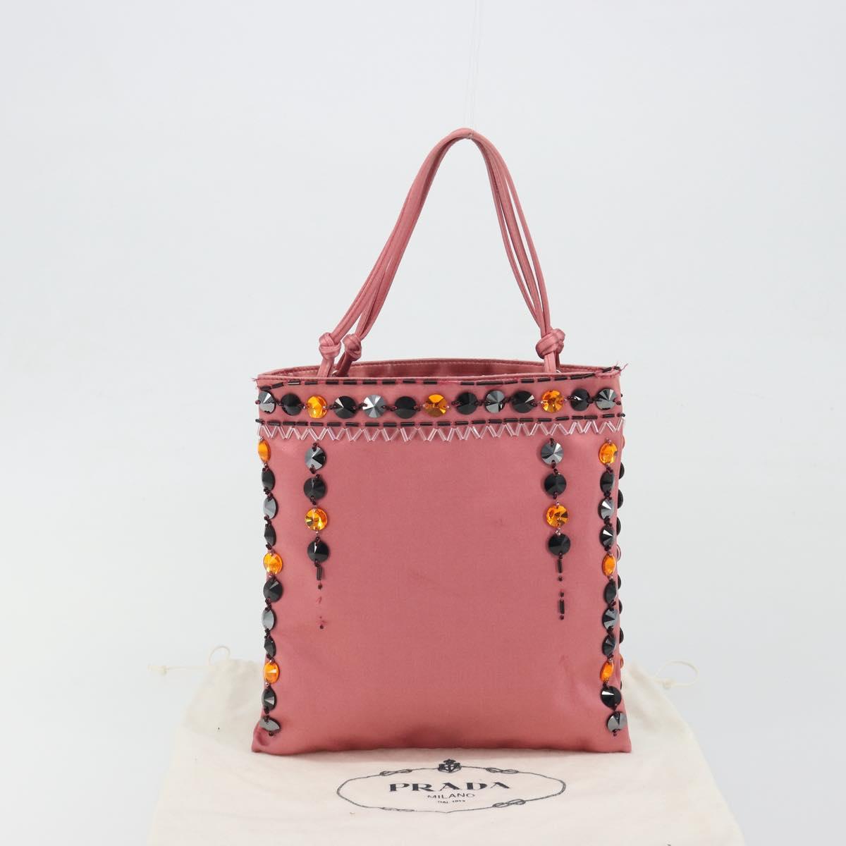 PRADA Hand Bag Satin Pink Silver Auth bs36714