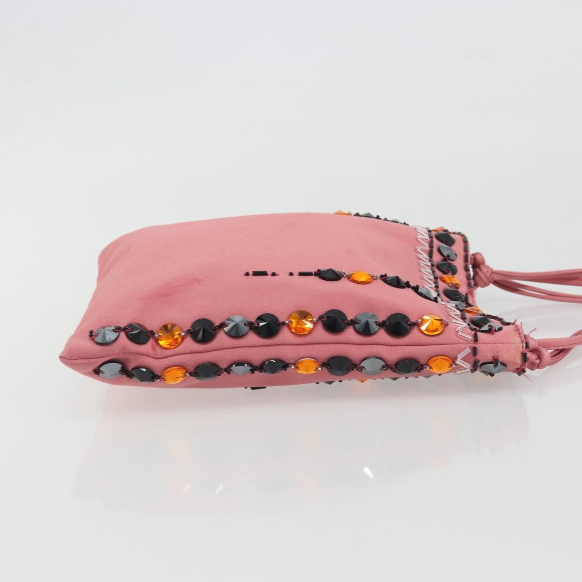 PRADA Hand Bag Satin Pink Silver Auth bs36714